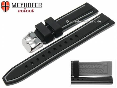 Uhrenarmband -Flatwoods- 22mm schwarz/grau Silikon glatt matt von MEYHOFER (Schlie�enansto� 20 mm) - Bild vergr��ern 