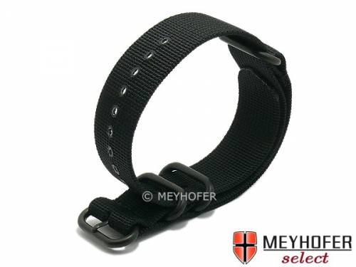 Uhrenarmband -Escondido- 20mm schwarz Synthetik/Textil NATO Zulu-Style Metallschlaufen schwarz Durchzugsband MEYHOFER - Bild vergr��ern 
