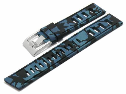 Uhrenarmband -Boise- 22mm blau/schwarz camouflage Silikon glatt matt Lochmuster von MEYHOFER (Schlie�enansto� 22 mm) - Bild vergr��ern 