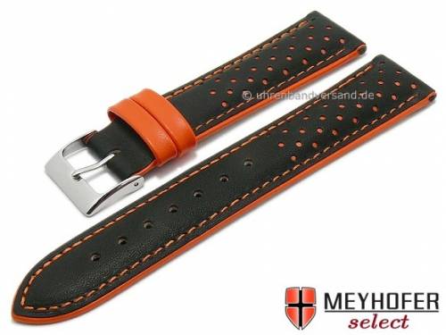 Uhrenarmband -Arvada- 20mm schwarz Leder Racing-Look orange Naht von MEYHOFER (Schlieenansto 18 mm) - Bild vergrern 