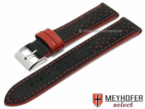 Uhrenarmband -Arvada- 22mm schwarz Leder Racing-Look rote Naht von MEYHOFER (Schlieenansto 20 mm) - Bild vergrern 