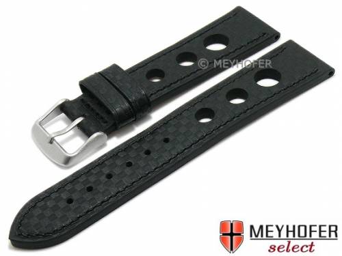 Uhrenarmband -Yonkers Classic- 24mm schwarz Leder Racing-Look Karbon-Optik abgen�ht von MEYHOFER (Schlie�enansto� 22 mm) - Bild vergr��ern 