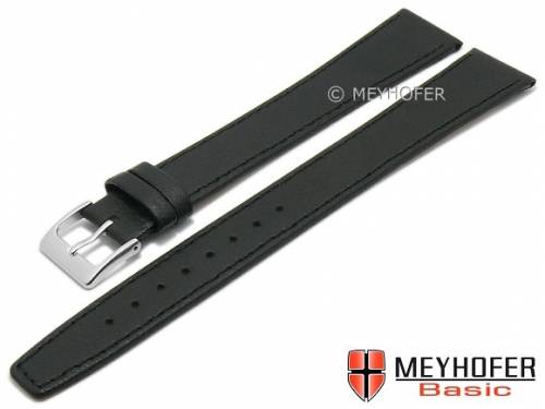 MEYHOFER Basic Uhrenarmband XL -Burbank- 20mm schwarz Leder superlang abgenht (Schlieenansto 16 mm) - Bild vergrern 