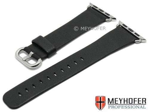 Uhrenarmband -Brunswick- 21mm schwarz Leder mit APPLE-Adapter 38 mm von MEYHOFER (Schlie�enansto� 18 mm) - Bild vergr��ern 