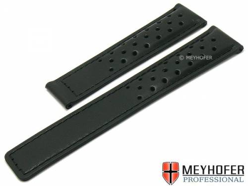 Uhrenarmband -Guernsey- 20mm schwarz Leder Racing-Look abgen�ht f�r Faltschlie�e von MEYHOFER (Schlie�enansto� 18 mm) - Bild vergr��ern 