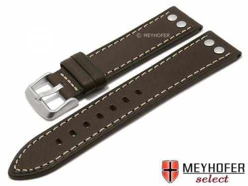 Uhrenarmband -Farragut- 24mm dunkelbraun Leder Aviator-Look helle Naht von MEYHOFER (Schlie�enansto� 22 mm) - Bild vergr��ern 