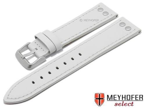 Uhrenarmband -Farragut- 20mm wei� Leder Aviator-Look helle Naht von MEYHOFER (Schlie�enansto� 18 mm) - Bild vergr��ern 
