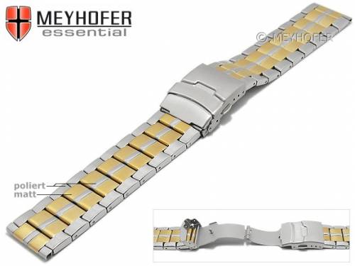 Uhrenarmband -Rexburg- 22mm bicolor Edelstahl Massiv-Look gefaltet teilweise poliert von MEYHOFER - Bild vergr��ern 