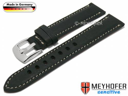 HANDMADE IN GERMANY: Uhrenarmband -Kreuth- 24mm schwarz Leder vegetabil helle Naht von MEYHOFER (Schlie�enansto� 22 mm) - Bild vergr��ern 