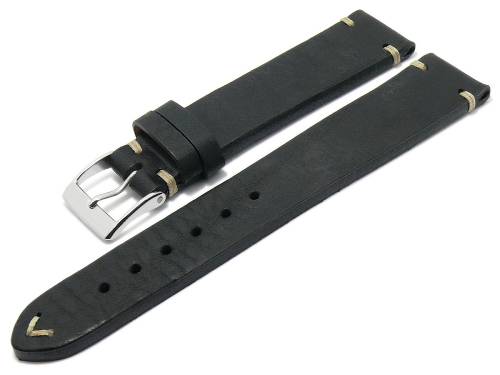 HANDMADE IN GERMANY: Uhrenarmband -Erlangen- 20mm schwarz Leder Vintage helle Naht von MEYHOFER (Schlie�enansto� 16 mm) - Bild vergr��ern 
