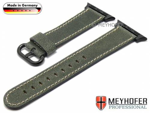 Uhrenband -Bebra BE- 22mm gr�n Leder glatt mit APPLE-Adapter 42 mm helle Naht MEYHOFER (Schlie�enansto� 20 mm) - Bild vergr��ern 