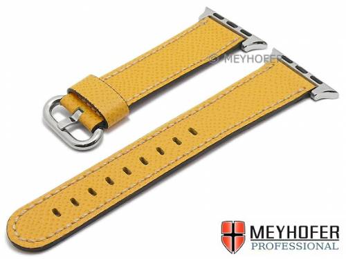 Uhrenband -Sontra- 20mm gelb Leder gepr�gt mit APPLE-Adapter 38 mm helle Naht von MEYHOFER (Schlie�enansto� 18 mm) - Bild vergr��ern 