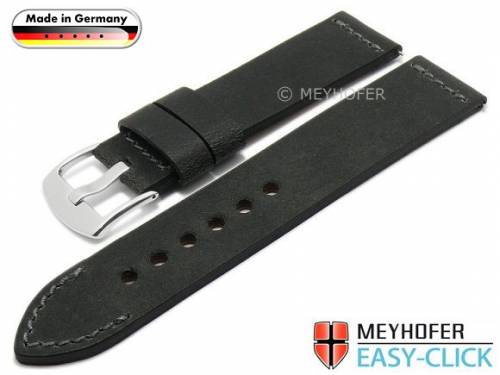Meyhofer EASY-CLICK Uhrenarmband -Velden- 20mm schwarz Vintage-Leder graue Naht Made in Germany (Schlie�enansto� 20 mm) - Bild vergr��ern 