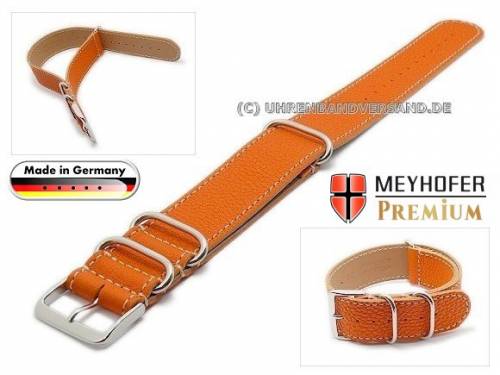 Uhrenarmband -Piacenza NATO- 22mm orange Leder genarbt wei�e Naht Durchzugsband von Meyhofer - Bild vergr��ern 