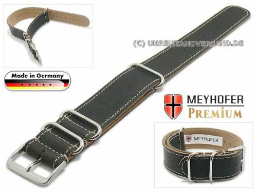 HANDMADE IN GERMANY: Uhrenarmband -Kadena NATO- 18mm schwarz Leder glatt helle Naht Durchzugsband von Meyhofer - Bild vergr��ern 