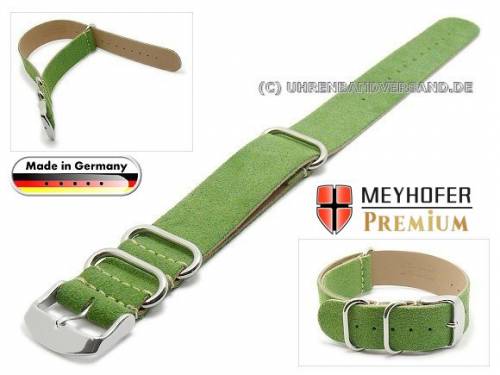 Uhrenarmband -Matera NATO- 22mm gr�n Leder samtartig (Velour) Durchzugsband von Meyhofer - Bild vergr��ern 