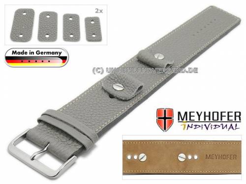 HANDMADE IN GERMANY: Unterlagenband -Kassel Classic- 14-16-18-20mm Wechselansto� grau Leder genarbt helle Naht Meyhofer - Bild vergr��ern 