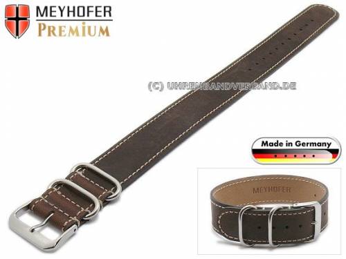 HANDMADE IN GERMANY: Uhrenarmband -Arnsberg- 24mm dunkelbraun Leder Vintage-Look helle Naht Durchzugsband von Meyhofer - Bild vergr��ern 