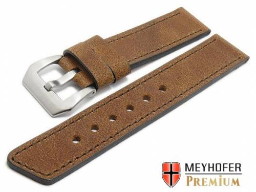 Uhrenarmband -Reynosa- 22mm mittelbraun Leder glatt matt dunkelbraune Naht von MEYHOFER (Schlie�enansto� 22 mm) - Bild vergr��ern 