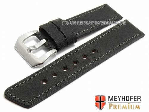 Uhrenarmband -Reynosa- 22mm schwarz Leder glatt matt graue Naht von MEYHOFER (Schlie�enansto� 22 mm) - Bild vergr��ern 