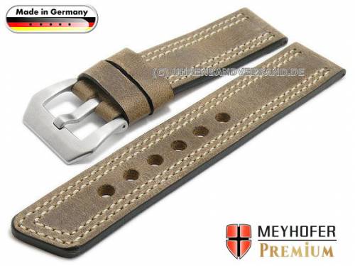 HANDMADE IN GERMANY: Uhrarmband -Bilbao- 22mm beige Leder Vintage helle Doppelnaht von MEYHOFER (Schlie�enansto� 22 mm) - Bild vergr��ern 