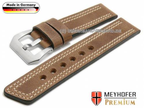 HANDMADE IN GERMANY: Uhrband -Bilbao- 22mm mittelbraun Leder Vintage helle Doppelnaht MEYHOFER (Schlie�enansto� 22 mm) - Bild vergr��ern 