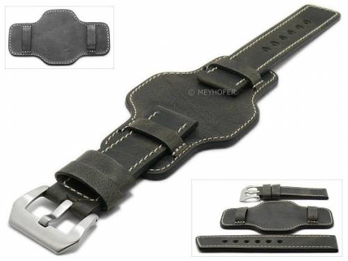 HANDMADE IN GERMANY: Uhrband -Granada- 22mm d.grau Vintage asymmetr. Lederunterlage MEYHOFER (Schlie�enansto� 22 mm) - Bild vergr��ern 