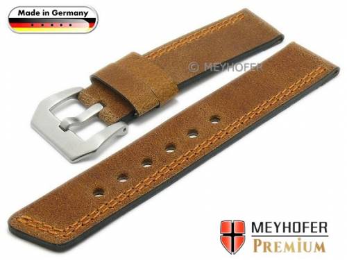 HANDMADE IN GERMANY: Uhrarmband -Bayreuth- 22mm mittelbraun Leder orange Doppelnaht von MEYHOFER (Schlie�enansto� 22 mm) - Bild vergr��ern 