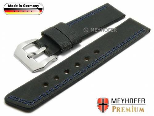HANDMADE IN GERMANY: Uhrenarmband -Bayreuth- 22mm schwarz Leder blaue Doppelnaht von MEYHOFER (Schlie�enansto� 22 mm) - Bild vergr��ern 
