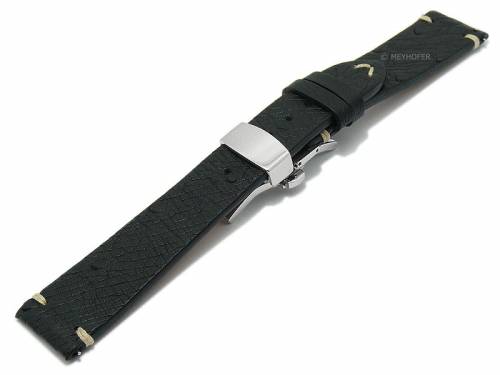 HANDMADE IN GERMANY: Uhrband -Nordkap- 20mm schwarz Echt Strau� Faltschlie�e optional auch mit EASY-CLICK von MEYHOFER  - Bild vergr��ern 