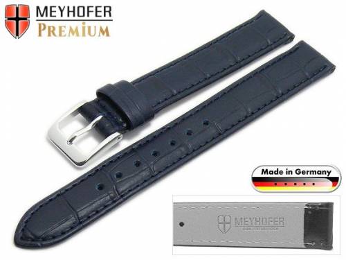 Uhrenarmband -Wellington- 15mm dunkelblau Leder Alligator-Pr�gung abgen�ht von Meyhofer (Schlie�enansto� 14 mm) - Bild vergr��ern 