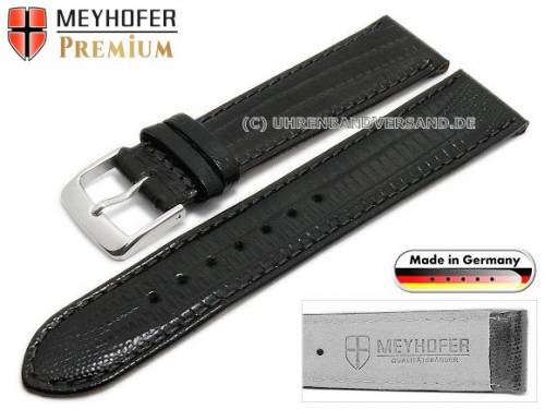 Uhrenarmband -Kronberg- 20mm schwarz Leder Teju-Pr�gung abgen�ht von Meyhofer (Schlie�enansto� 18 mm) - Bild vergr��ern 