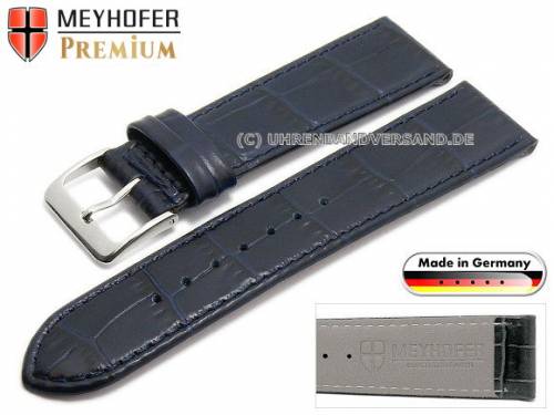 Uhrenarmband XS -Jacksonville- 16mm dunkelblau Leder Alligator-Pr�gung abgen�ht von Meyhofer (Schlie�enansto� 14 mm) - Bild vergr��ern 