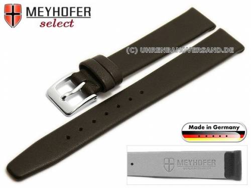 Uhrenarmband XS -Solingen- 12mm dunkelbraun Leder fein genarbt ohne Naht von MEYHOFER (Schlie�enansto� 12 mm) - Bild vergr��ern 