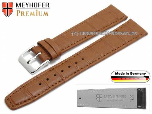 Uhrenarmband XL -Clearwater- 20mm hellbraun Leder Alligator-Pr�gung abgen�ht von Meyhofer (Schlie�enansto� 16 mm) - Bild vergr��ern 