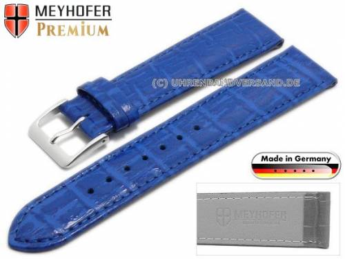 Uhrenarmband -Wellington- 22mm azurblau Leder Alligator-Pr�gung abgen�ht von Meyhofer (Schlie�enansto� 18 mm) - Bild vergr��ern 