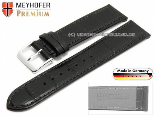 Uhrenarmband -Wellington- 16mm schwarz Leder Alligator-Pr�gung abgen�ht von Meyhofer (Schlie�enansto� 16 mm) - Bild vergr��ern 