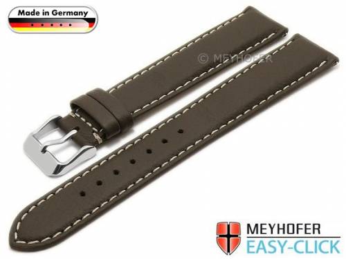 Meyhofer EASY-CLICK Uhrenarmband -Lahn- 20mm dunkelbraun Leder genarbt helle Naht (Schlie�enansto� 18 mm) - Bild vergr��ern 