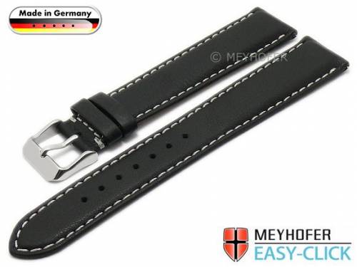 Meyhofer EASY-CLICK Uhrenarmband -Lahn- 18mm schwarz Leder genarbt helle Naht (Schlieenansto 16 mm) - Bild vergrern 