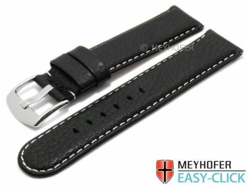Meyhofer EASY-CLICK Uhrenarmband -Tahoe- 22mm schwarz Leder genarbt helle Naht (Schlie�enansto� 22 mm) - Bild vergr��ern 