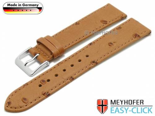 Meyhofer EASY-CLICK Uhrenarmband -Iller- 16mm hellbraun Leder Strau�en-Pr�gung abgen�ht (Schlie�enansto� 16 mm) - Bild vergr��ern 