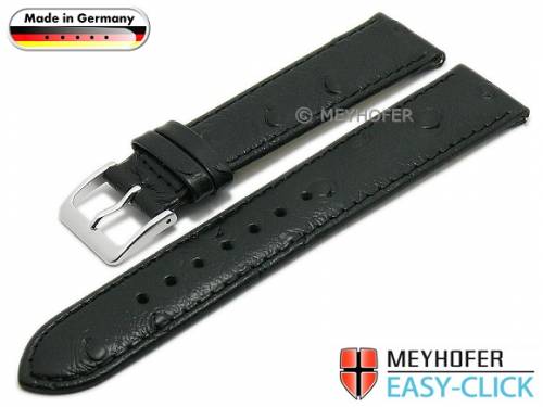 Meyhofer EASY-CLICK Uhrenarmband -Iller- 22mm schwarz Leder Strau�en-Pr�gung abgen�ht (Schlie�enansto� 18 mm) - Bild vergr��ern 