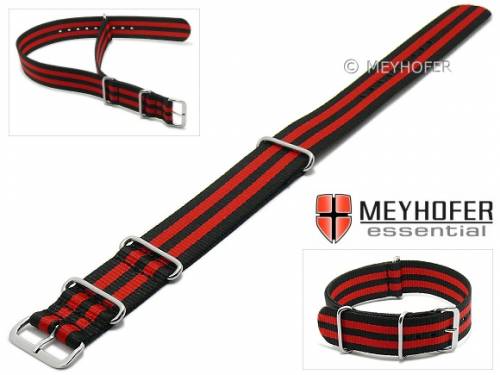 Uhrenarmband -Waterville- 22mm schwarz Textil rote Streifen Durchzugsband im NATO-Style von MEYHOFER - Bild vergrern 