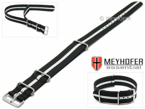 Uhrenarmband -Bidford- 18mm schwarz Textil weier Streifen Durchzugsband im NATO-Style von MEYHOFER - Bild vergrern 