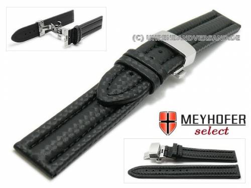 Uhrenarmband -Denton Classic- 18mm schwarz Leder Carbon-Look Butterflyfaltschlie�e von MEYHOFER (Schlie�enansto� 18 mm) - Bild vergr��ern 