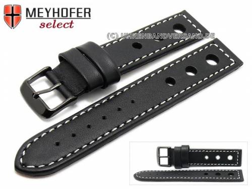 Uhrenarmband -Padborg- 20mm schwarz Racing-Look helle Naht Schlie�e schwarz von MEYHOFER (Schlie�enansto� 20 mm) - Bild vergr��ern 