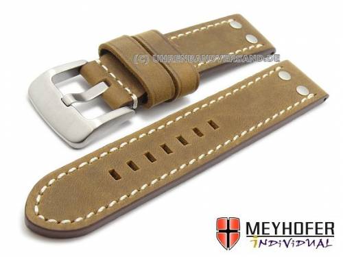 Uhrenarmband -Meaford- 24mm hellbraun Leder Aviator-Look helle Naht von Meyhofer (Schlie�enansto� 24 mm) - Bild vergr��ern 