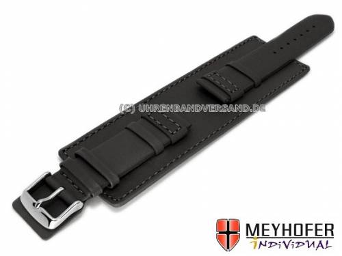 Uhrenarmband -Senica- 18mm schwarz Leder glatt abgen�ht mit Lederunterlage von Meyhofer (Schlie�enansto� 18 mm) - Bild vergr��ern 