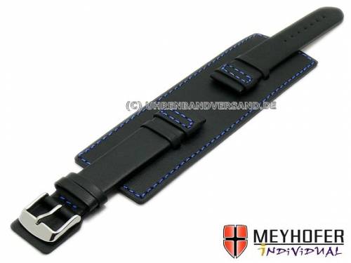Uhrenarmband -Senica Sport- 20mm schwarz Leder glatt blaue Naht mit Lederunterlage von MEYHOFER (Schlie�enansto� 20 mm) - Bild vergr��ern 