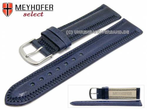 Uhrenarmband -Nordhausen- 18mm dunkelblau Leder gepolstert abgen�ht von MEYHOFER (Schlie�enansto� 16 mm) - Bild vergr��ern 